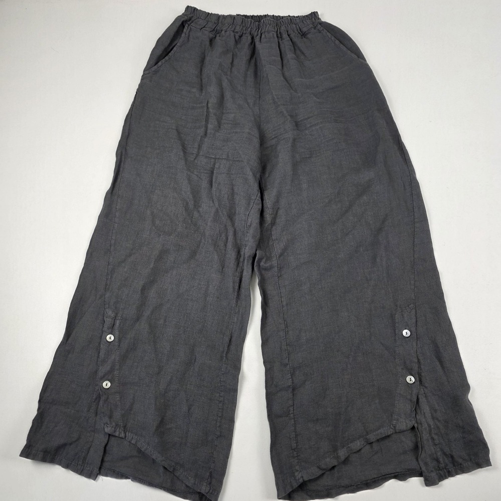 Liabella Pants Womens Small Gray Linen Wide Leg Ankle Button Hem Casual